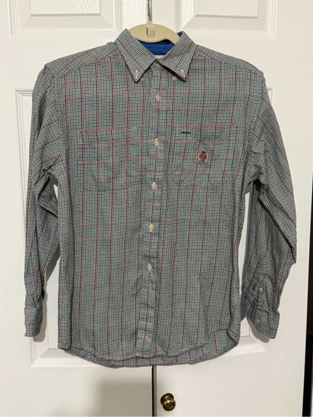Vintage Long-Sleeve Button-Down Plaid Shirt - Blue/Red/White M
